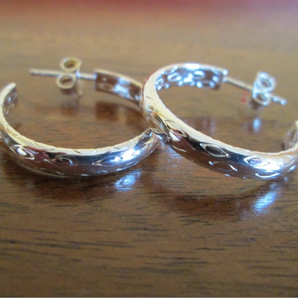 Sterling Silver Textured Hoop Earrings
